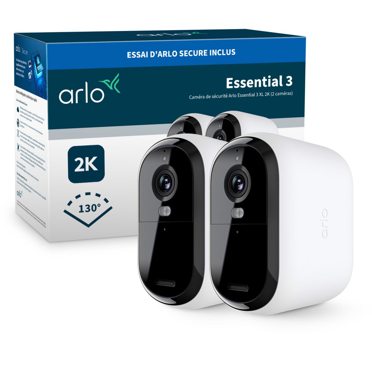 Arlo Caméra De Surveillance 2 Caméras Ext Essential3 2K Blanc Unique