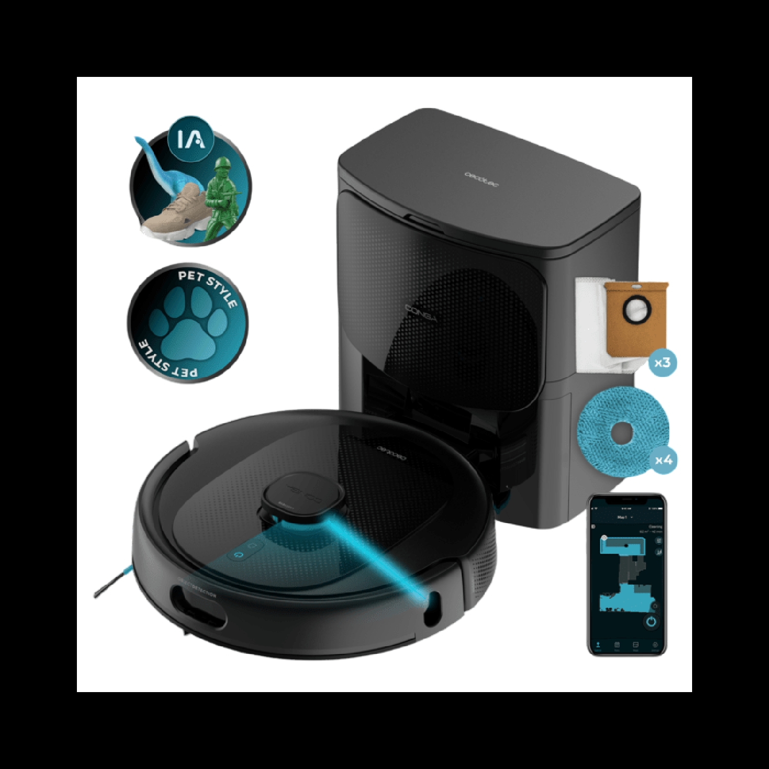 Cecotec Robot Aspirateur Conga 9990 Ai Spin Revolution Supreme Home 10.000 Pa Navigation Laser Base D'autovidage Femme Gris Acier Unique