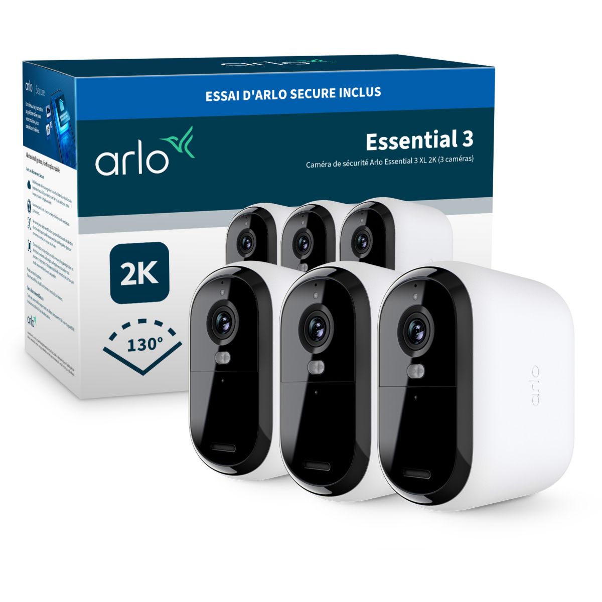 Arlo Caméra De Surveillance 3 Caméras Ext Essential3 2K Blanc Unique