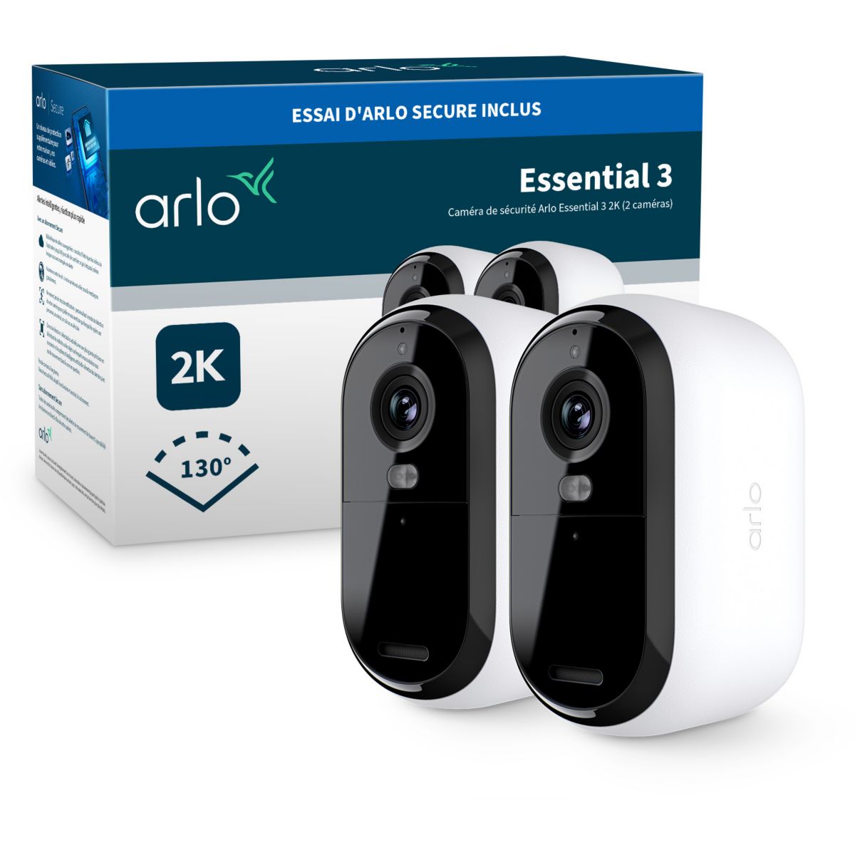 Arlo Caméra De Surveillance 2 Caméras Ext Essential3 2K Blanc Unique