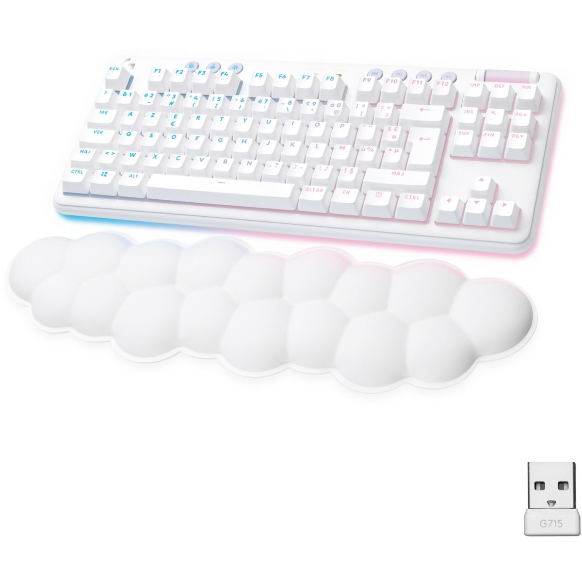 Logitech Clavier Gamer Sans Fil G715 Lightspeed Tkl Linéaire White Mist Blanc Unique