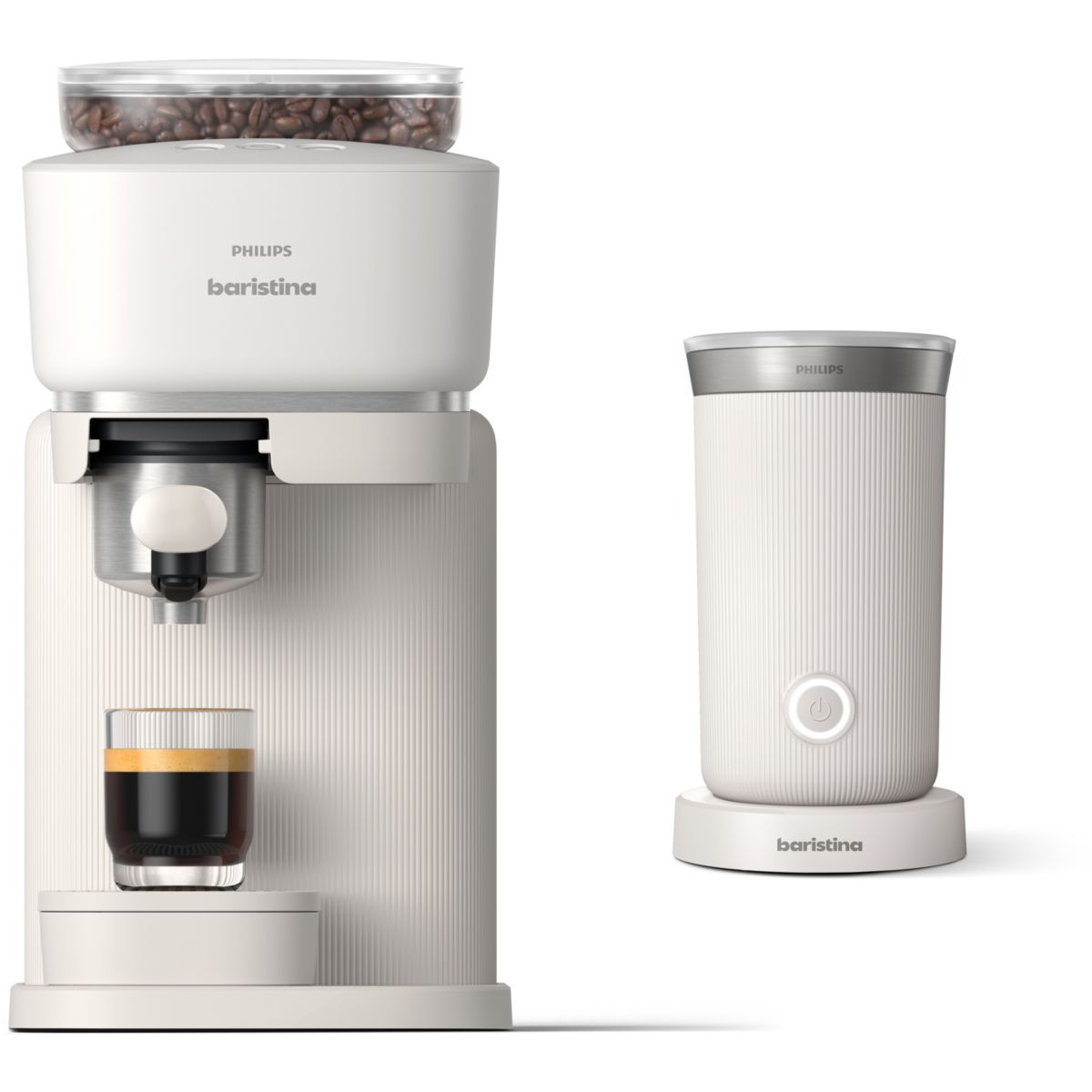 Philips Machine À Expresso Baristina Bar303/00 Cafetière À Grain He + Mousseur À Lait Blanc Unique