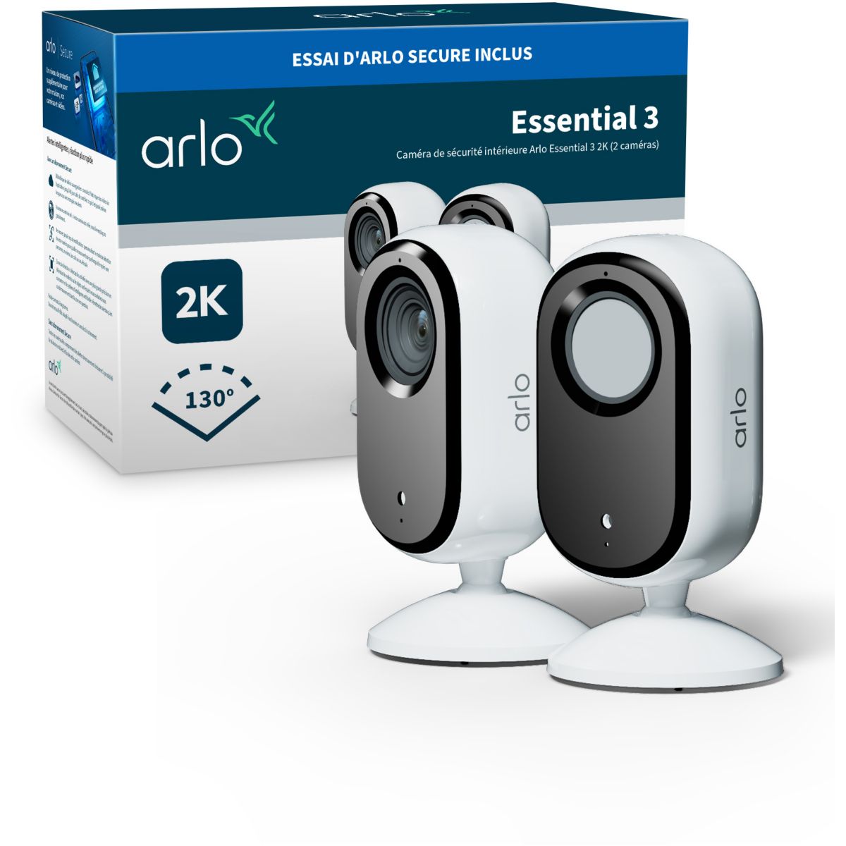 Arlo Caméra De Surveillance Essential 3 2K - 2 Caméras Blanc Unique