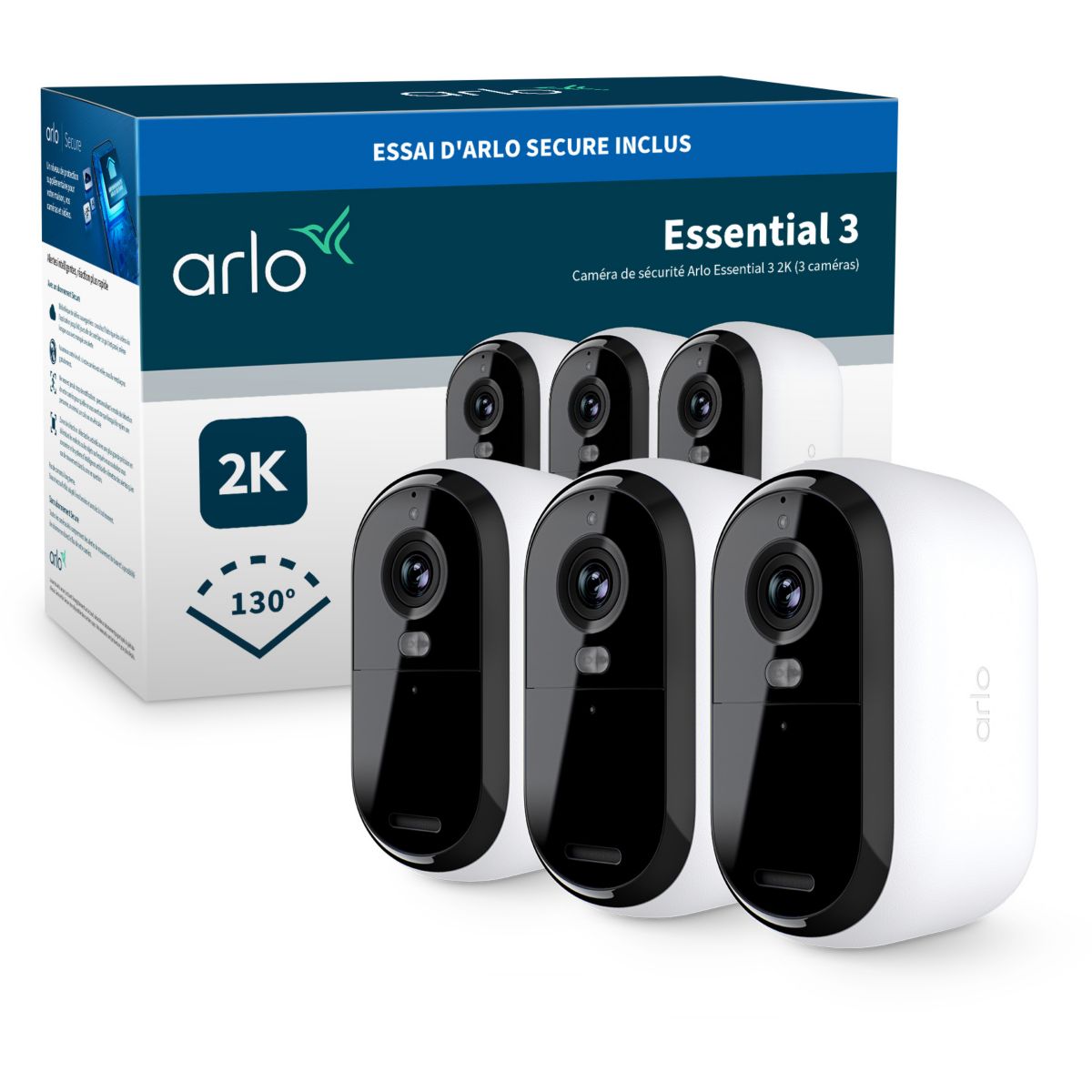 Arlo Caméra De Surveillance 3 Caméras Ext Essential3 2K Blanc Unique