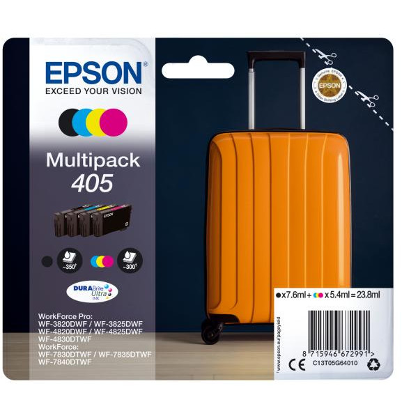 Epson Pack De 4 Cartouches D'encre - 405 Ultra Ink - Workforce Wf-7830, 7835, 7840, Workforce Pro Wf-3820, 3825, 4820, 4825, 4 Multicolore Unique