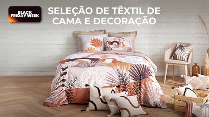 Seleção de têxtil de cama e decoração
