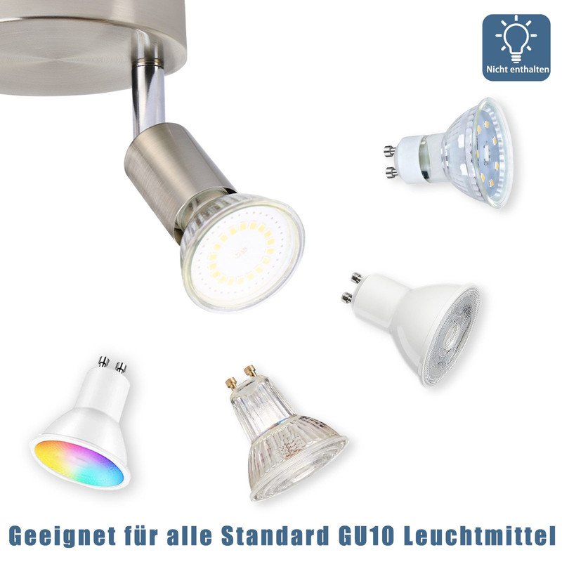 4 spots de plafond LED  orientables à 350° GU10 en métal nickel, lampe moderne pour salon chambre cuisine salle à manger couloir max 4x25W