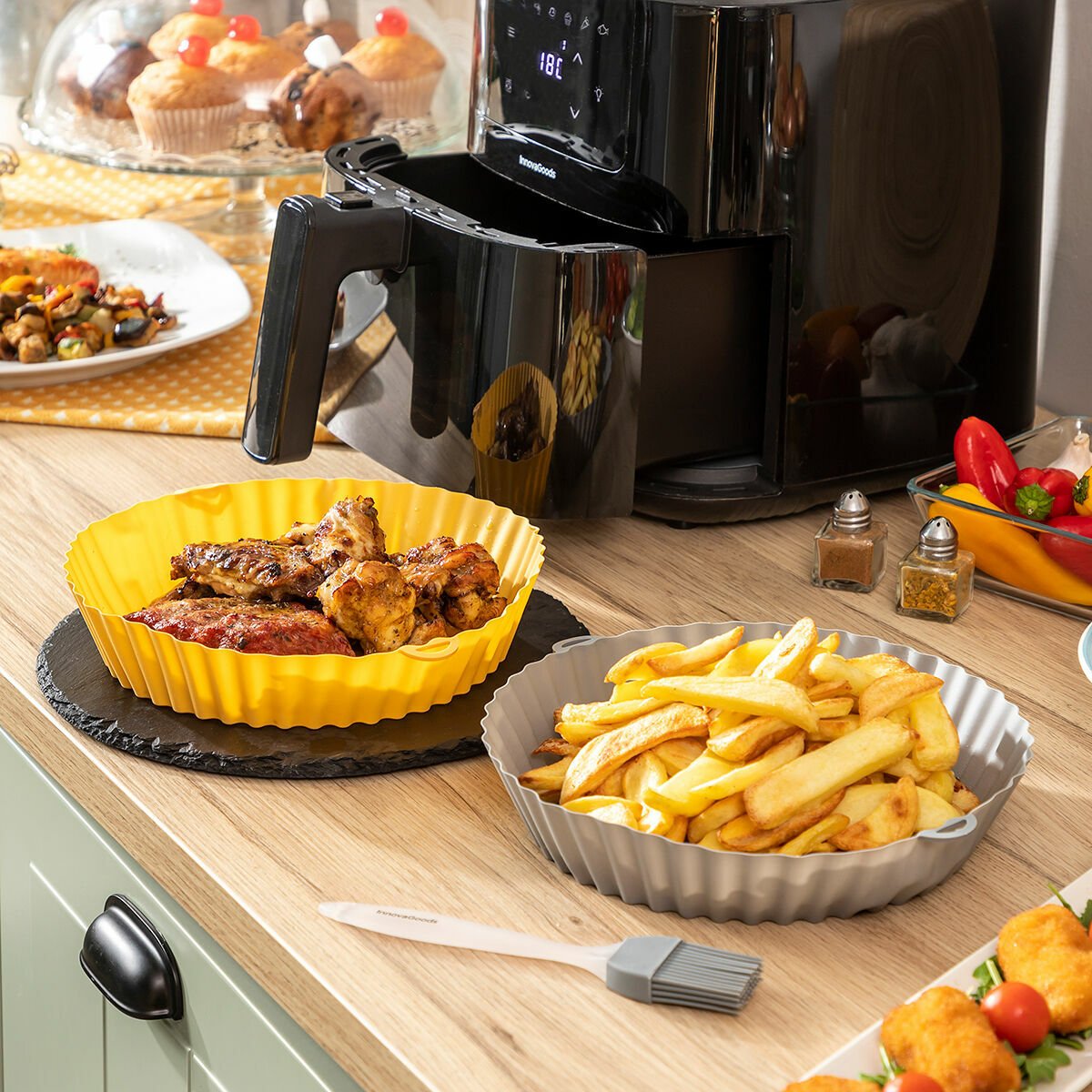 Innovagoods InnovaGoods Paniers en Silicone avec Pinceau pour Friteuses à Air Mollicon 2 Unités