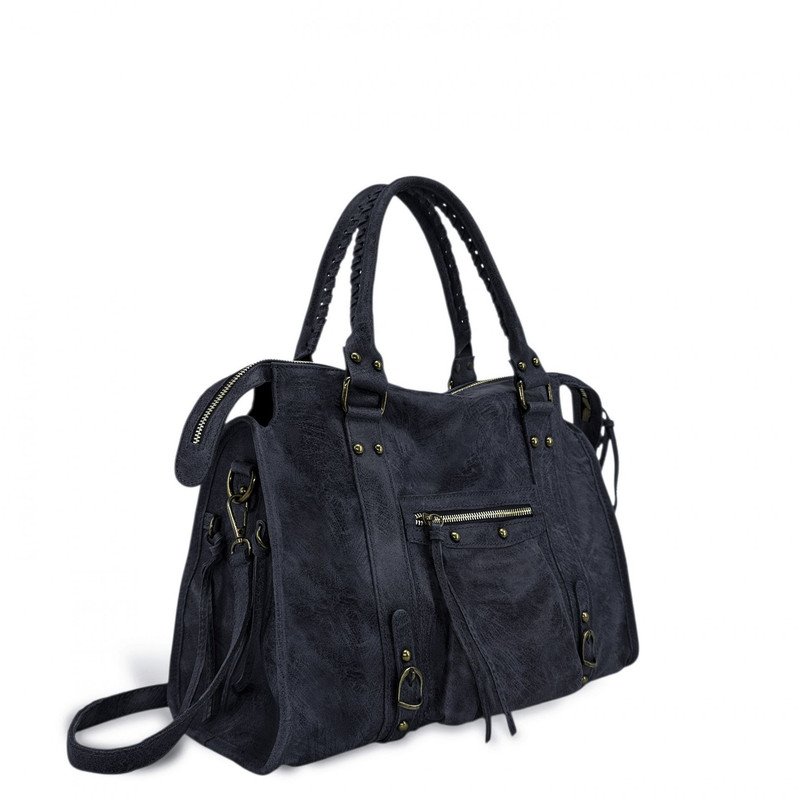 Sac à main en cuir brossé mat SANDSTORM Bleu marine