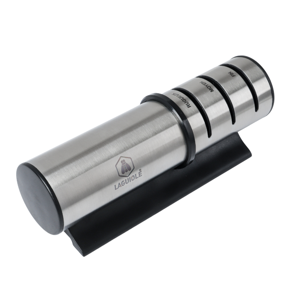 Laguiole Aiguiseur 3 systèmes d'affûtage en acier inoxydable noir