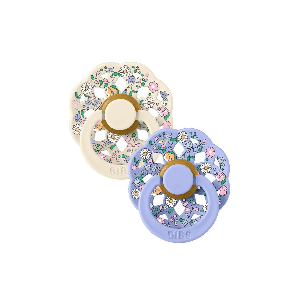 Bibs Tétines bébé BIBS x Liberty Boheme en caoutchouc naturel rond T1 Ivory Mix, lot de 2
