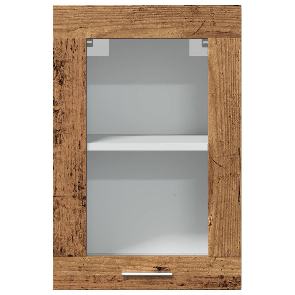 Armoire Suspendue Cuisine Lyon - 60x31x60 Cm, Bois D'ingénierie Et Verre, Couleur Gris Béton, 2 étagères Et 2 Portes