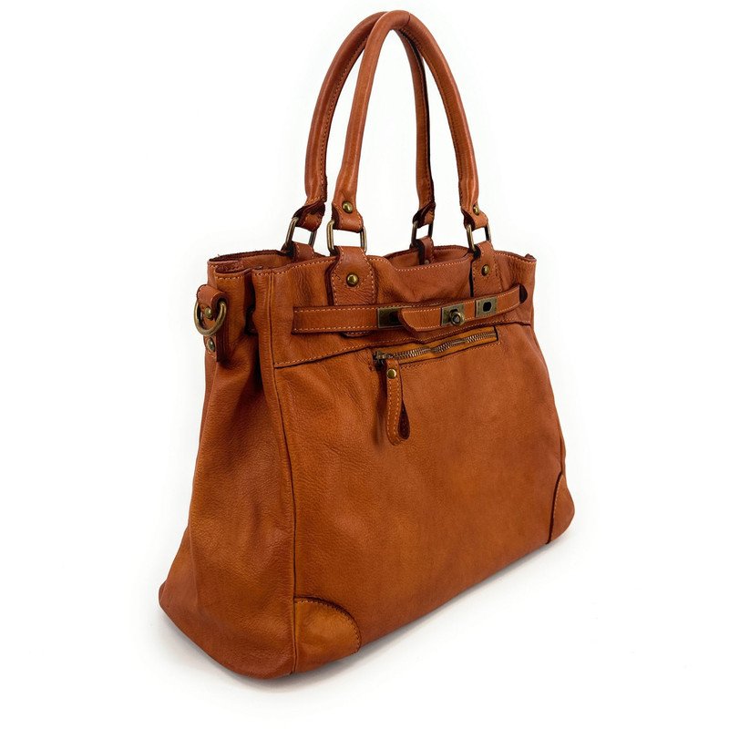 Sac à main haut de gamme cuir italien MISS JEANNE Camel foncé