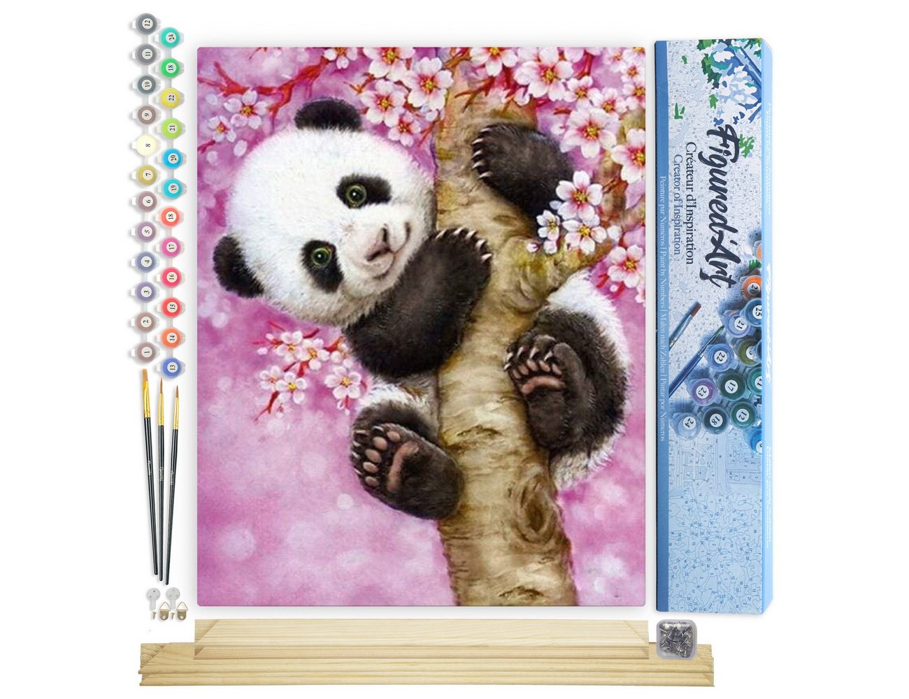 Figured'Art Peinture par Numéro Figured'Art - Bébé Panda - Kit de Loisir Créatif DIY Numéro d'Art Complet - 40x50cm toile roulée + châssis en bois à monter