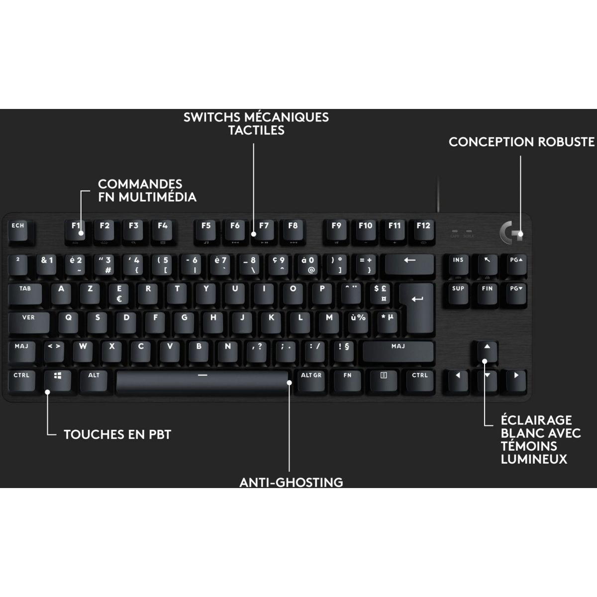 Clavier Gaming Logitech G413 SE TKL - Mécanique Tactile - AZERTY - Noir - Occasion