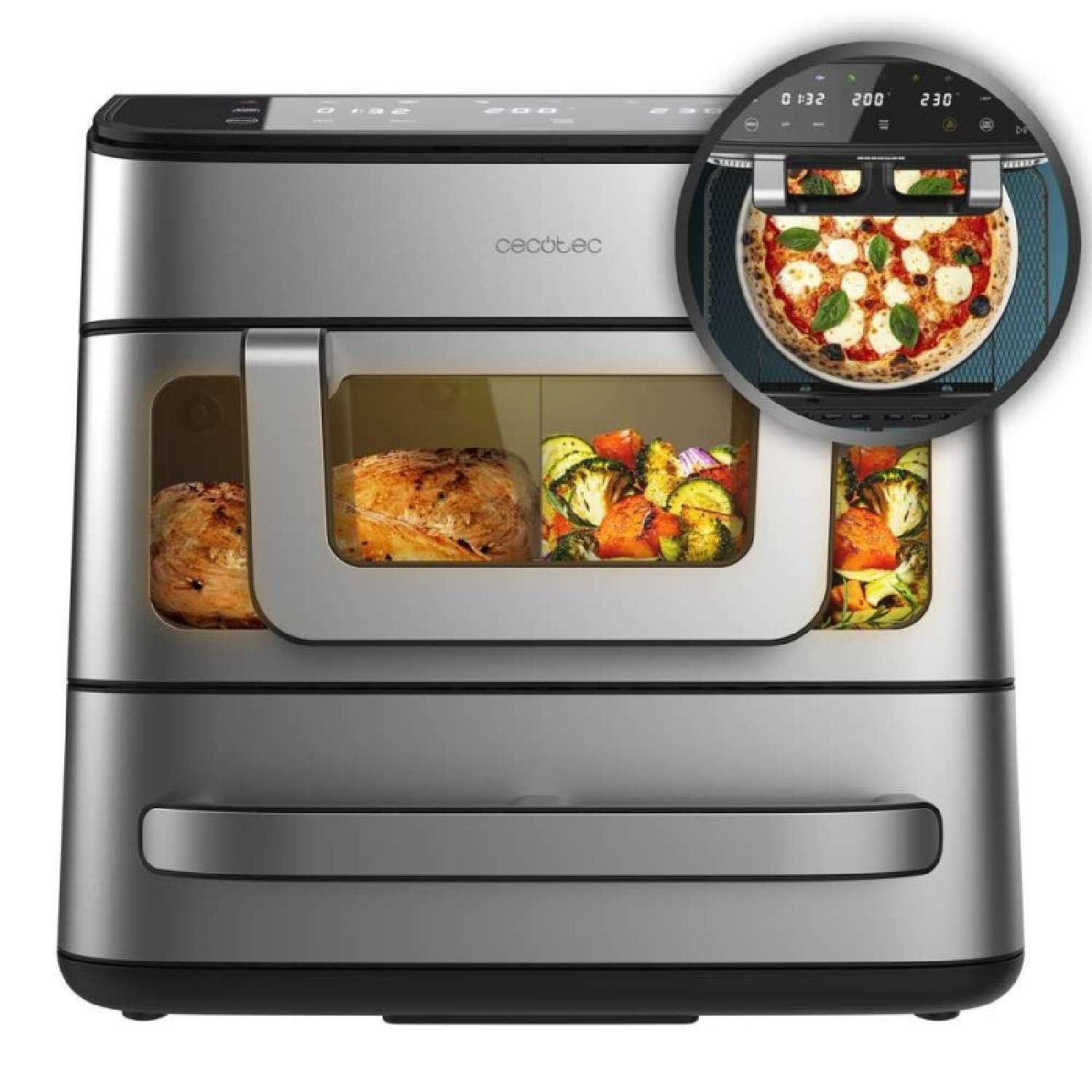 Cecotec Cecotec Friteuse à Air et Four - Air Fryer 18L Cecofry FoodCourt 18000 4Pizza. 2700W, Four 12", Temp. Max. 230ºC