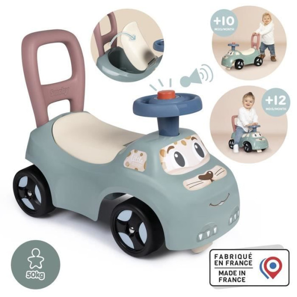 Smoby Porteur Trotteur Little Smoby -  Auto - Coffre sous la selle + siege - Klaxon - A partir de 10 ans - Fabrication française