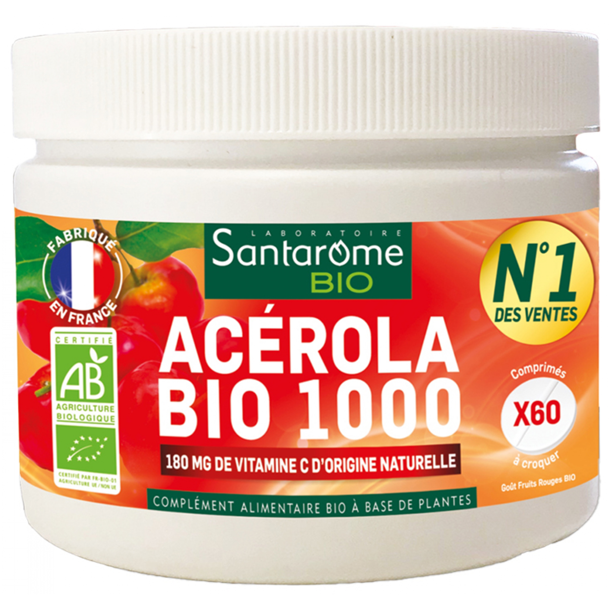 Santarome Bio Santarome Acérola Bio 1000 Pot 60 Comprimés (Dont 20 Offerts)