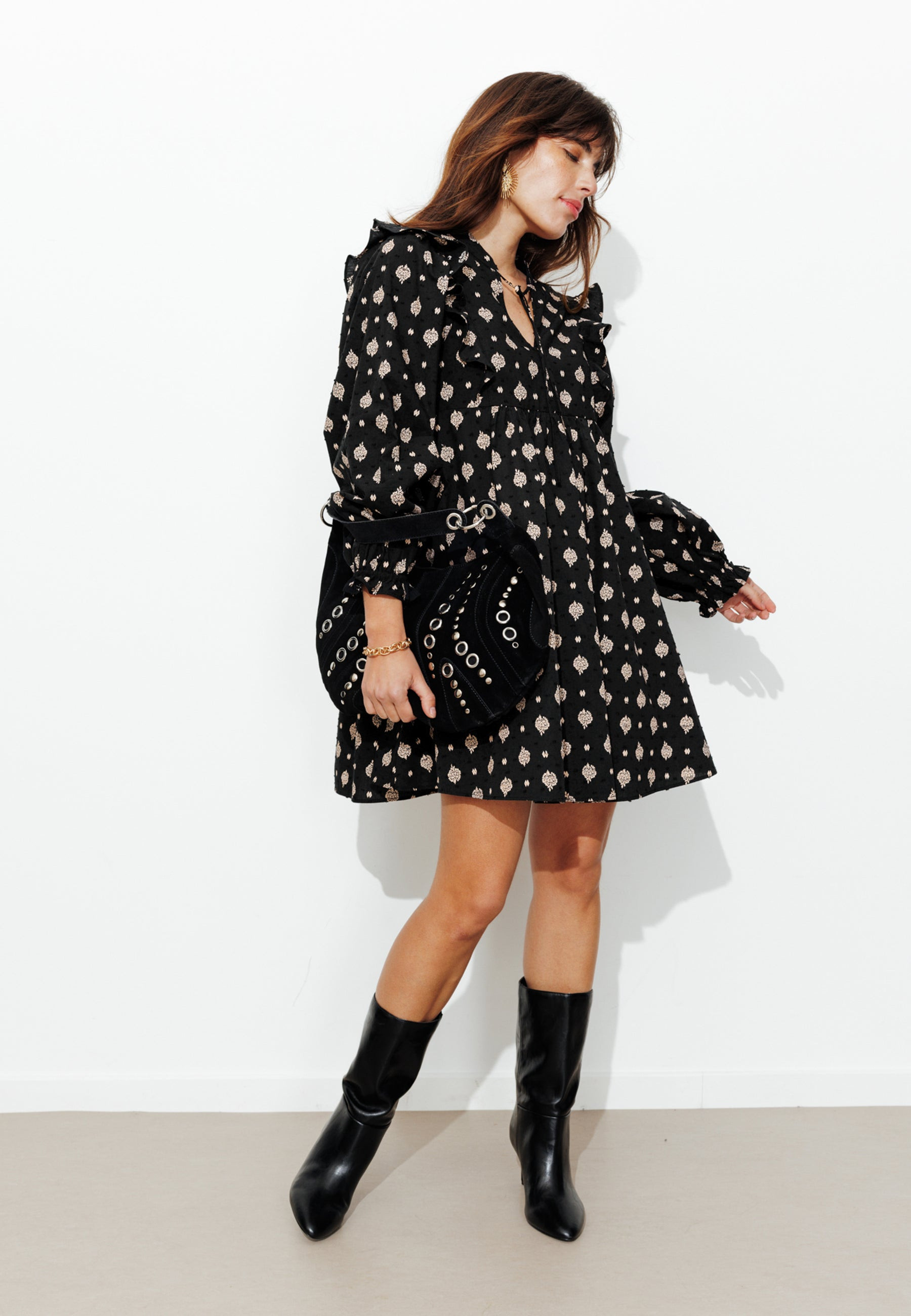 Robe Promod Noire à Motifs Taille XS/34 - Neuve Sans étiquettes, Coupe Moulante Et Courte