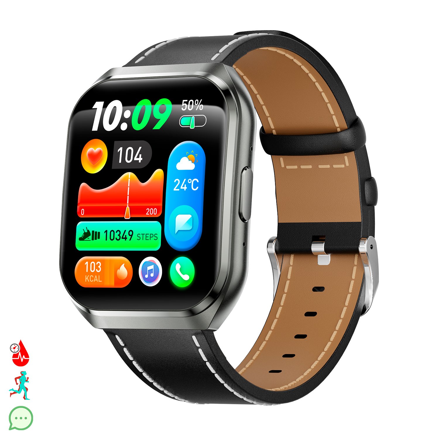 Dam Montre intelligente QS66. Écran de 1,83 " avec batterie de longue durée. Appels Bluetooth, assistant vocal, moniteur de santé.