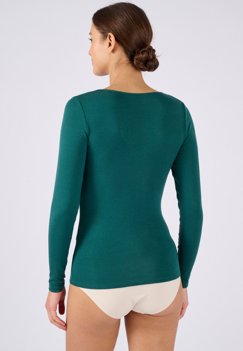Damart T-shirt dentelle manches longues Thermolactyl Sensitive Vert Femme