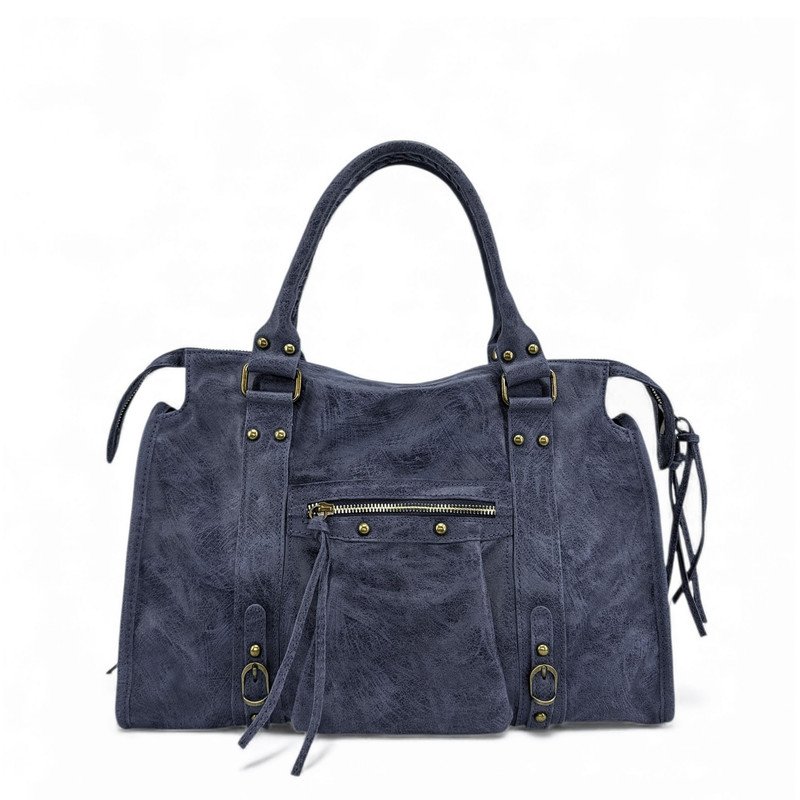 Sac à main en cuir brossé mat SANDSTORM Bleu marine