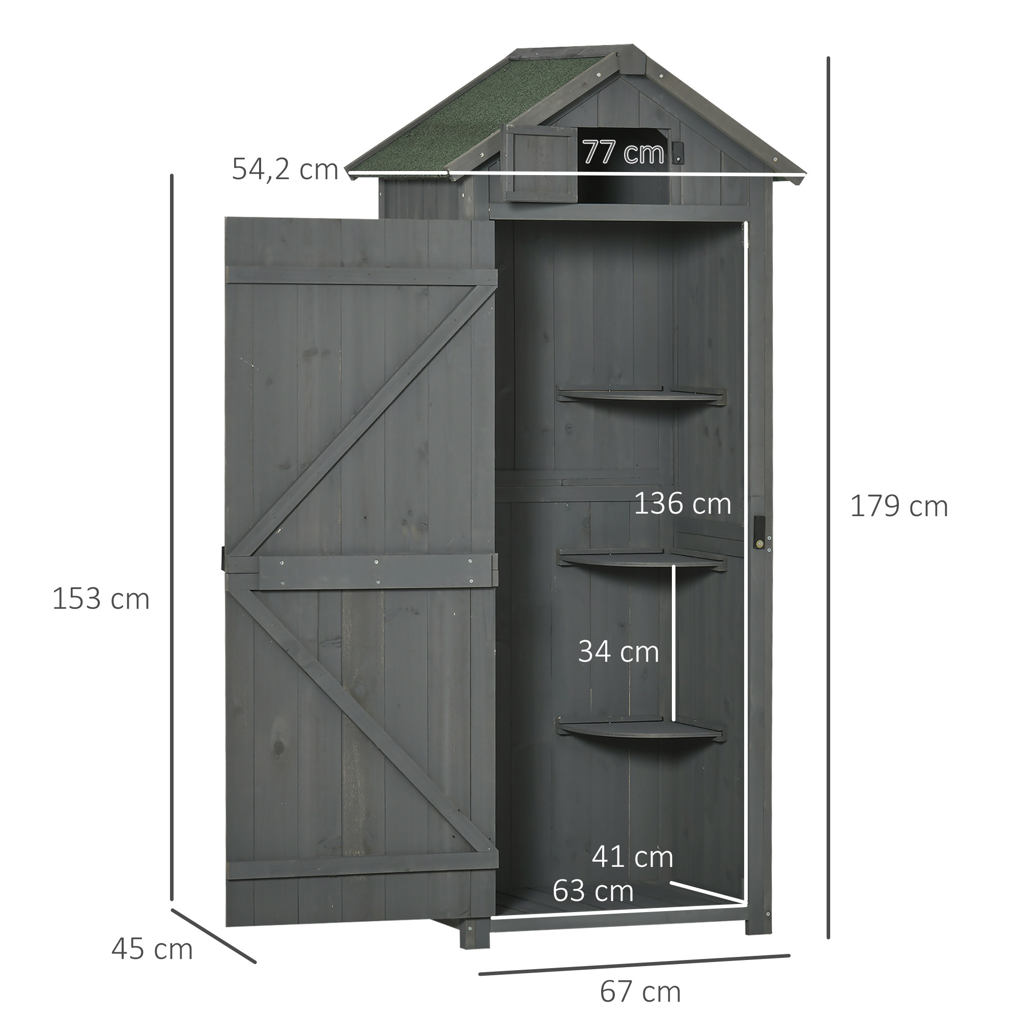 Armoire Abri Jardin Outsunny - Bois Sapin, Toit Bitumé, 2 Étages - 75x56x115cm - Rangement Outils