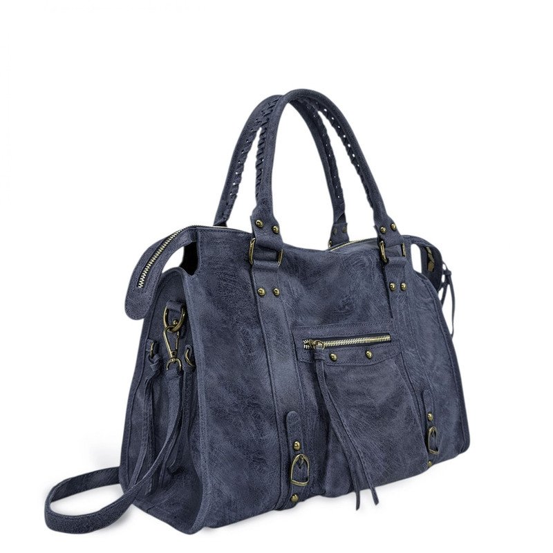 Sac à main en cuir brossé mat SANDSTORM Bleu marine