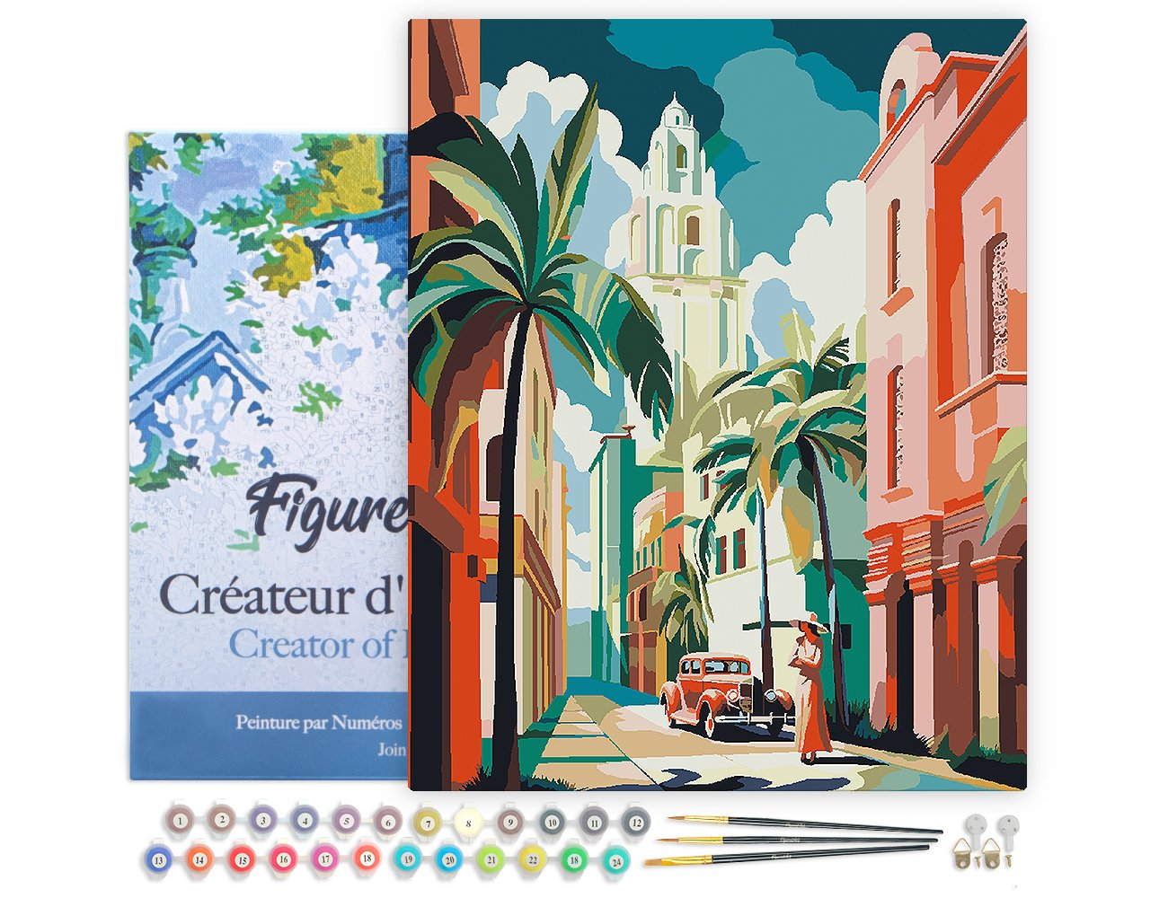 Figured'Art Peinture par Numéro Figured'Art avec Cadre - Cuba Art Déco - Kit de Loisir Créatif DIY Numéro d'Art Complet - 40x50cm toile tendue sur châssis