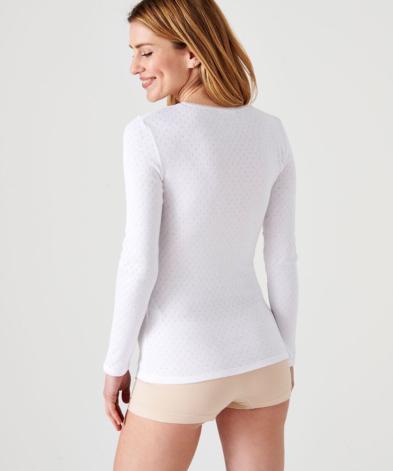 Damart T-shirt manches longues maille ajourée Thermolactyl Blanc Femme