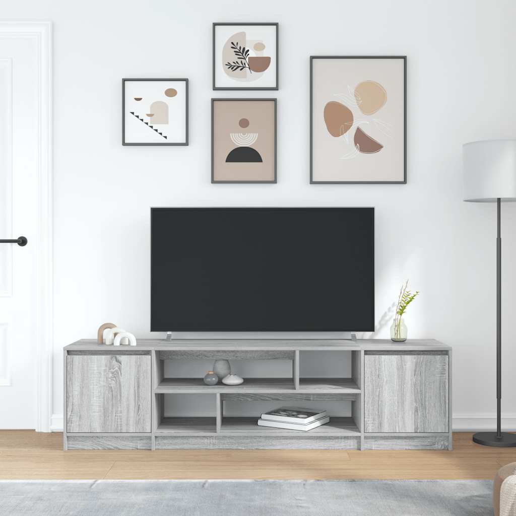 Meuble TV Sonoma Gris 80x35x54 Cm Woonisher - Bois D'ingénierie - Grand Rangement - Design Moderne Pour Salon Ou Chambre - 6