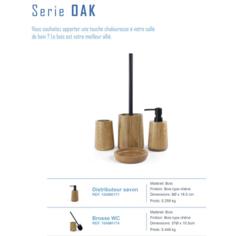 Lot D‘accessoires WC DEBLANCH OAK En Bois Avec Brosse Wc Distributeur Gobelet Porte Savon 168864