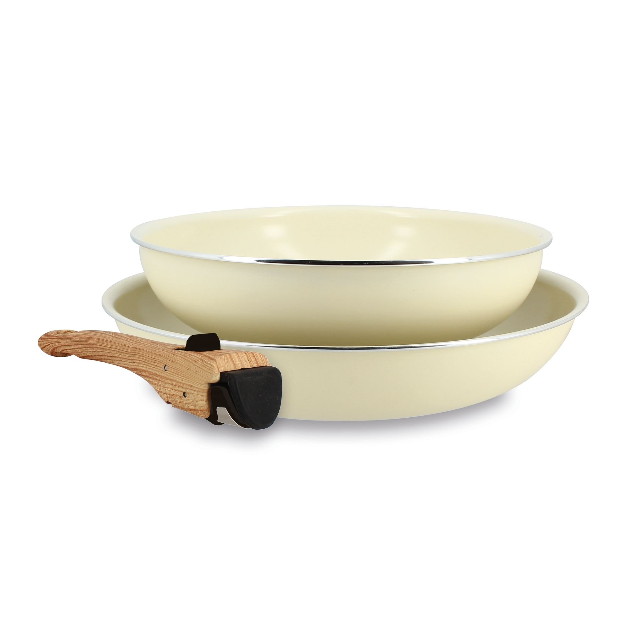 Menastyl Lot de 2 poêles revêtement céramique crème - Tous feux COLORAMA
