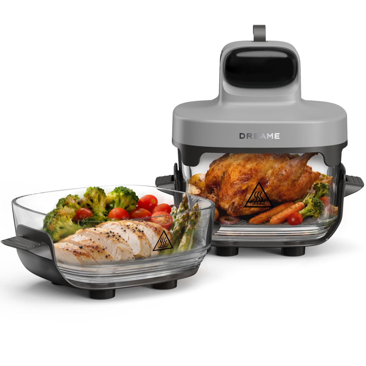 Dreame Friteuse sans huile DREAME Tasti™,Gris, 5 en 1, 2 récipients: 2,5L et 4,5L, 1500W