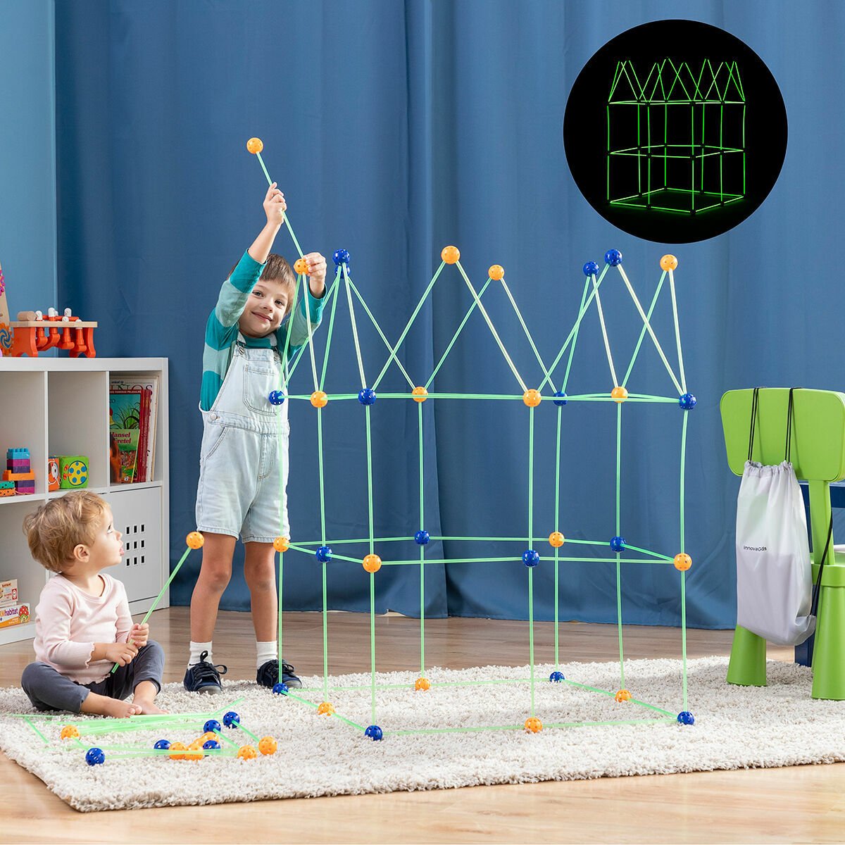 Innovagoods InnovaGoods Kit de Construction de Fort pour Enfants Builkitt 155 Pièces