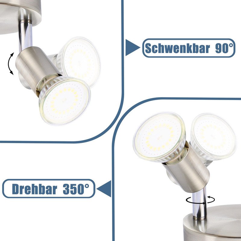 4 spots de plafond LED  orientables à 350° GU10 en métal nickel, lampe moderne pour salon chambre cuisine salle à manger couloir max 4x25W
