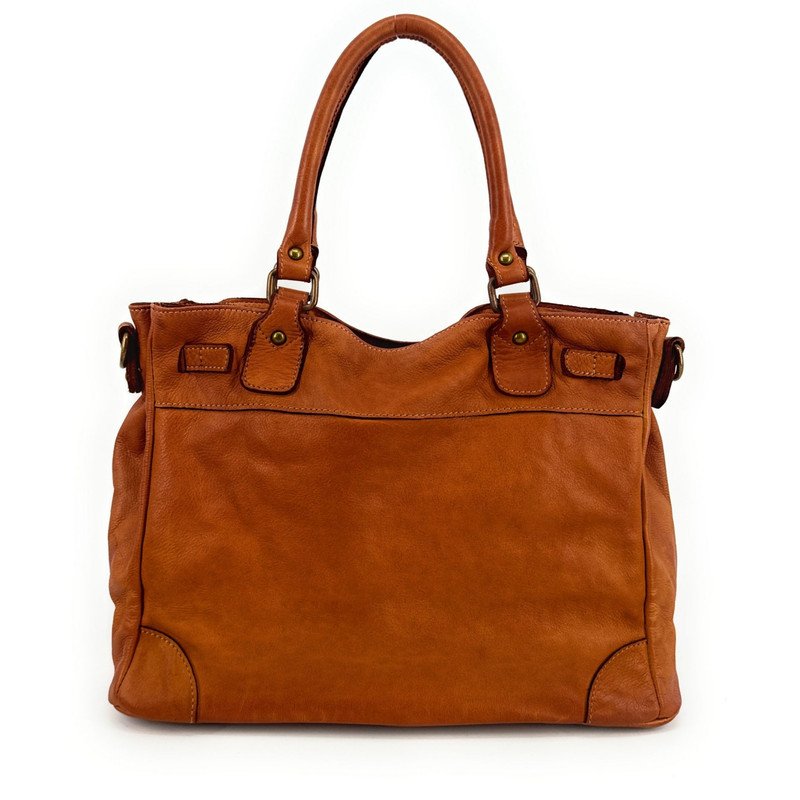 Sac à main haut de gamme cuir italien MISS JEANNE Camel foncé