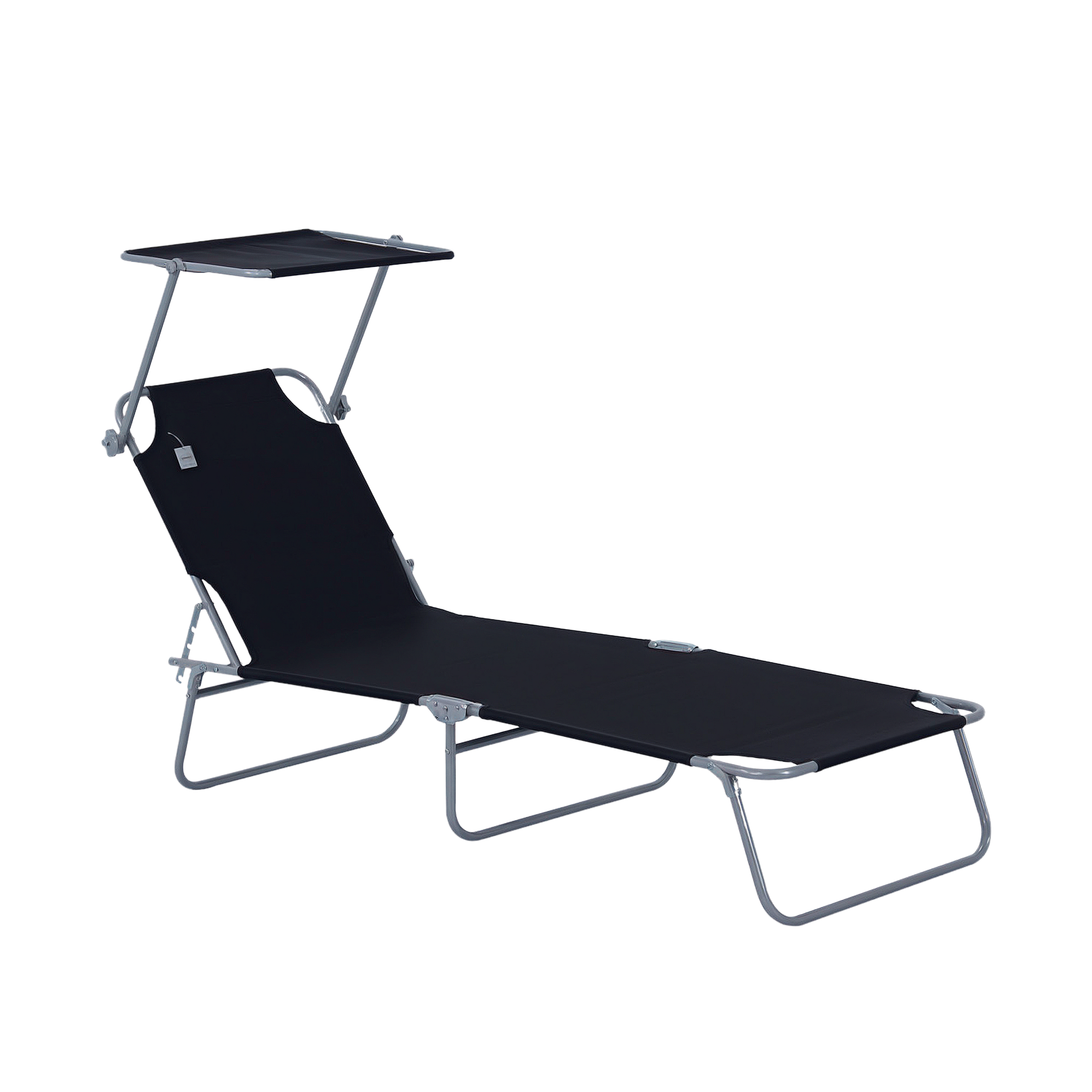 Outsunny Transat bain de soleil pliable grand confort dossier et pare-soleil réglable multi-positions noir