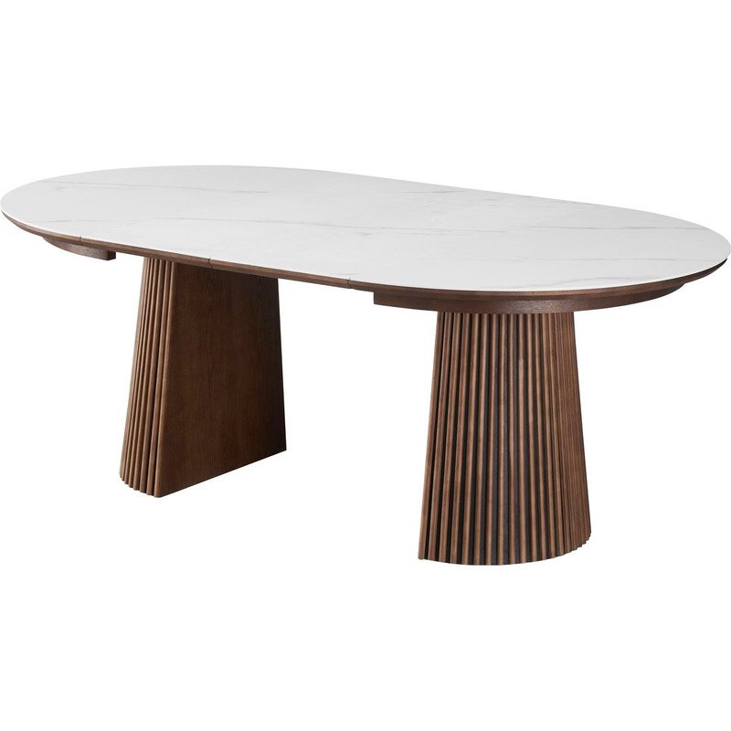 Table Ronde Ada Extensible ADA - Table à manger ronde extensible en céramique effet marbre / bois ...
