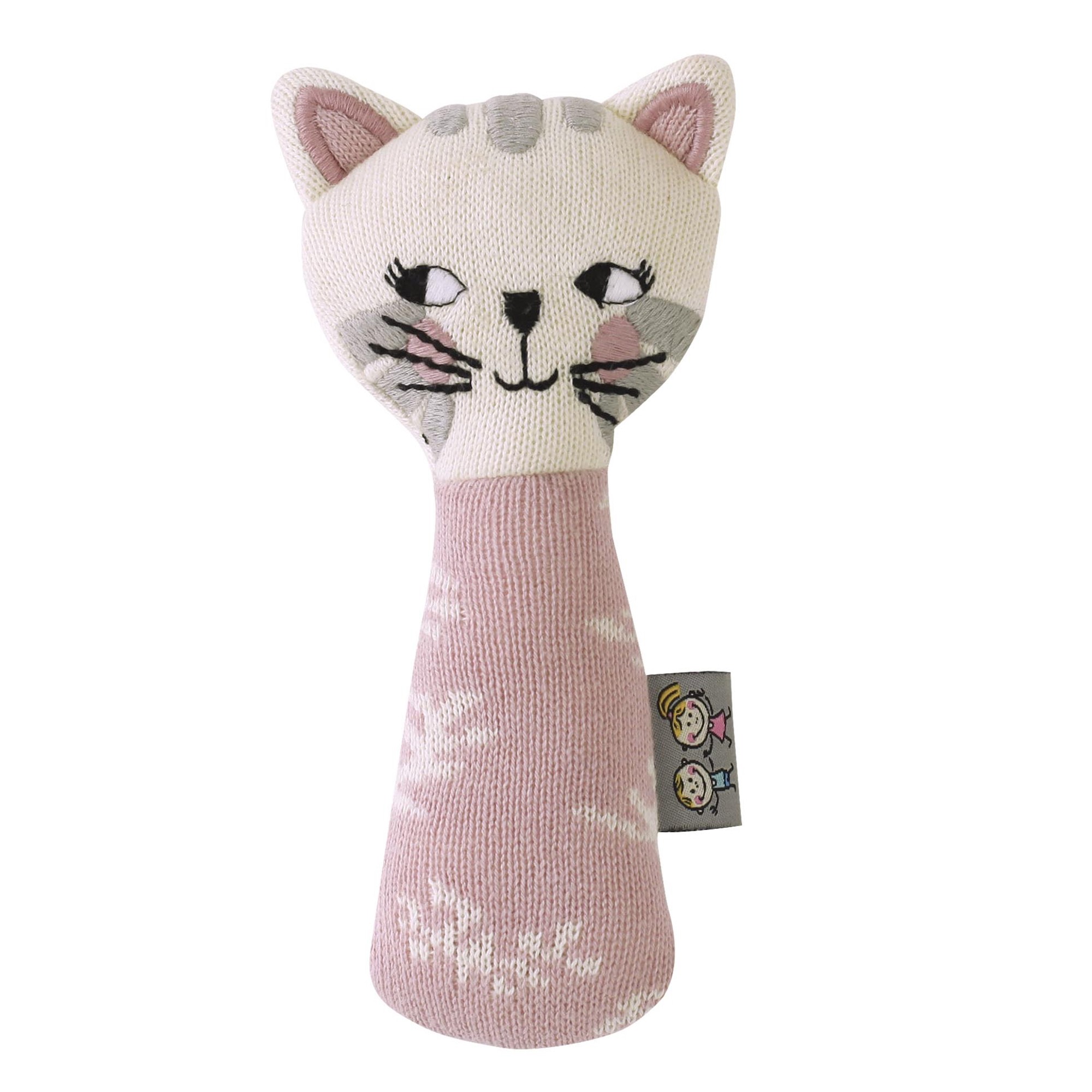Sevira Kids Hochet tricoté en coton bio, Chaton Rose