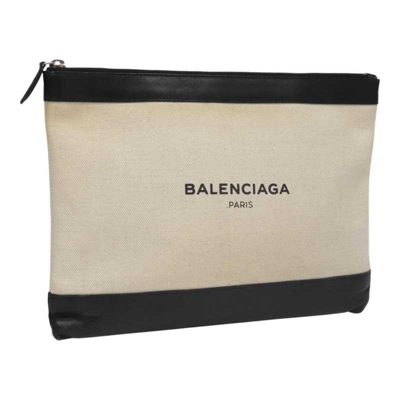 Balenciaga Estuche de cremallera marino de lona y cuero XL