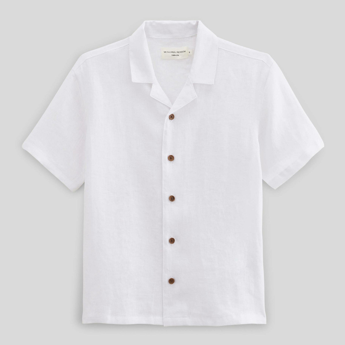 Chemise manches courtes unie en 100% lin MONOPRIX MONOPRIX