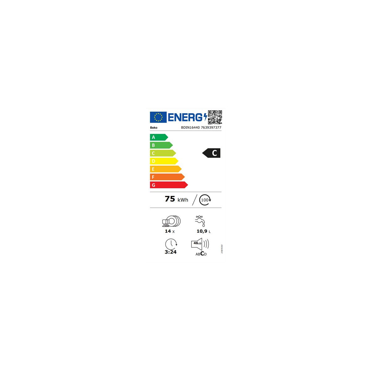 Lave-vaisselle Encastrable BEKO BDIN16441 - Blanc - 14 Couverts - Classe C - Neuf