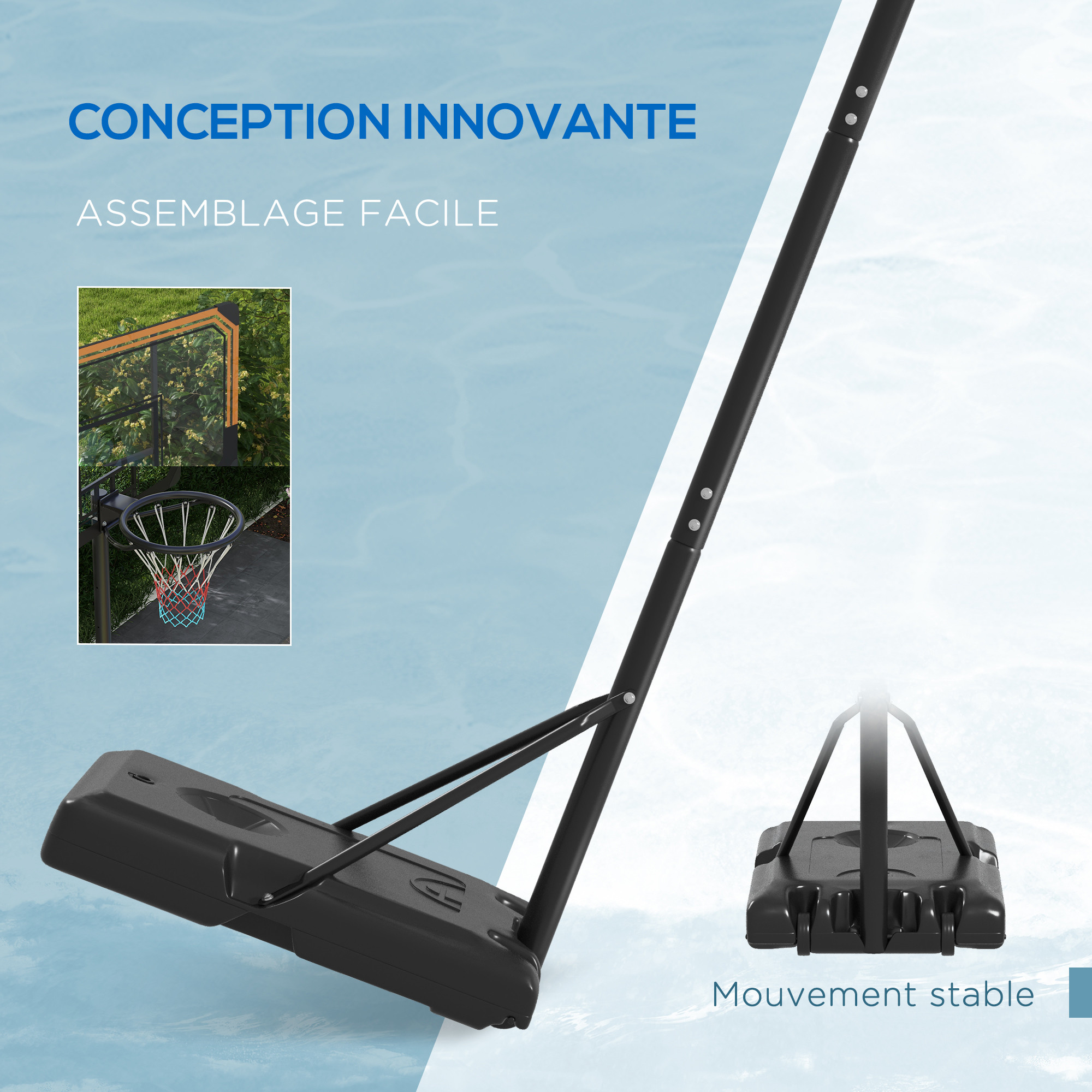 HOBBYTECH Panier De Basket Ajustable – 3 Hauteurs – Polycarbonate Ou Acrylique – Anneau Acier – Intérieur/extérieur – Base Stabilisatrice – Modèle Sol