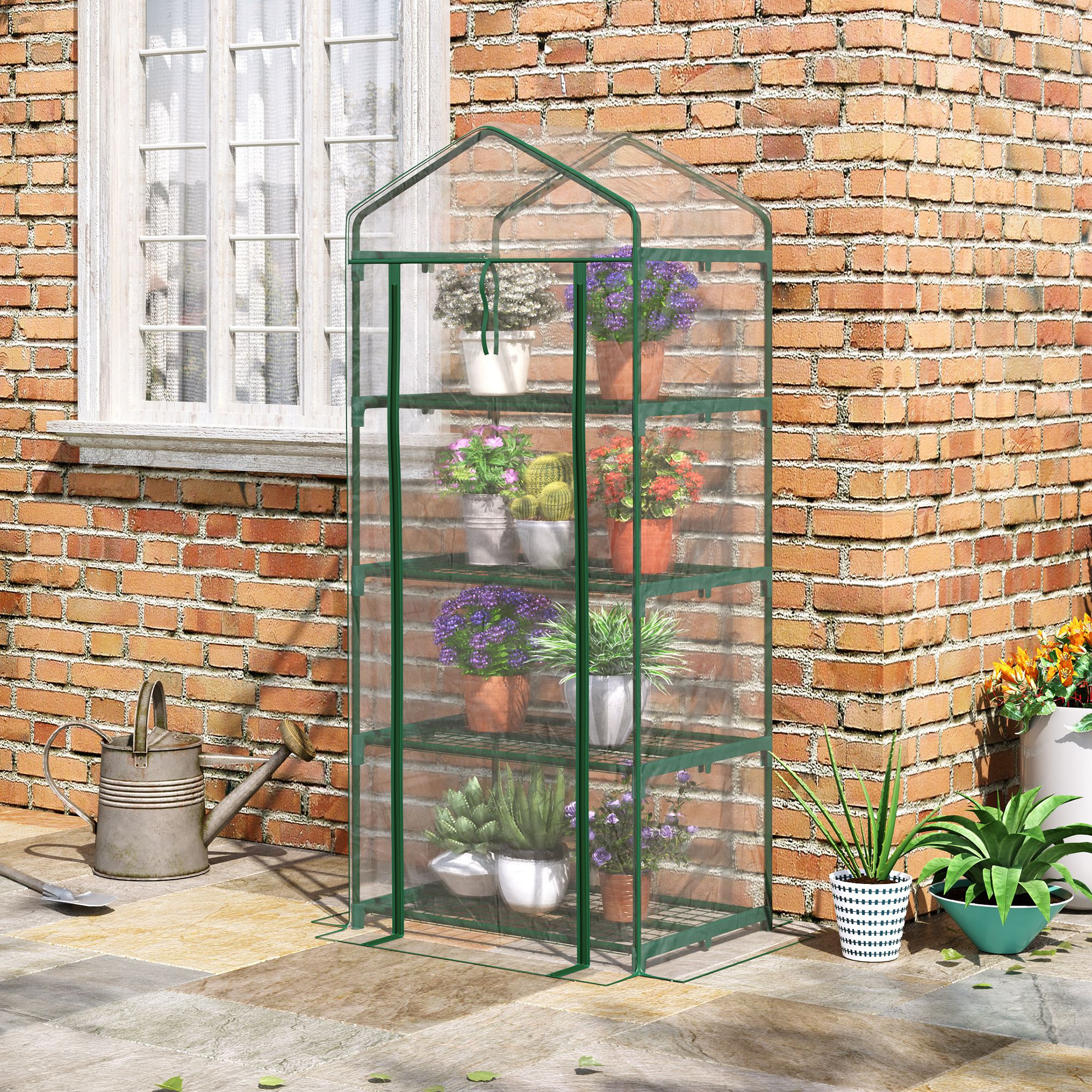 Outsunny Serre De Balcon Avec Étagères - 186x120x190cm Bâche 140g/m² Blanc