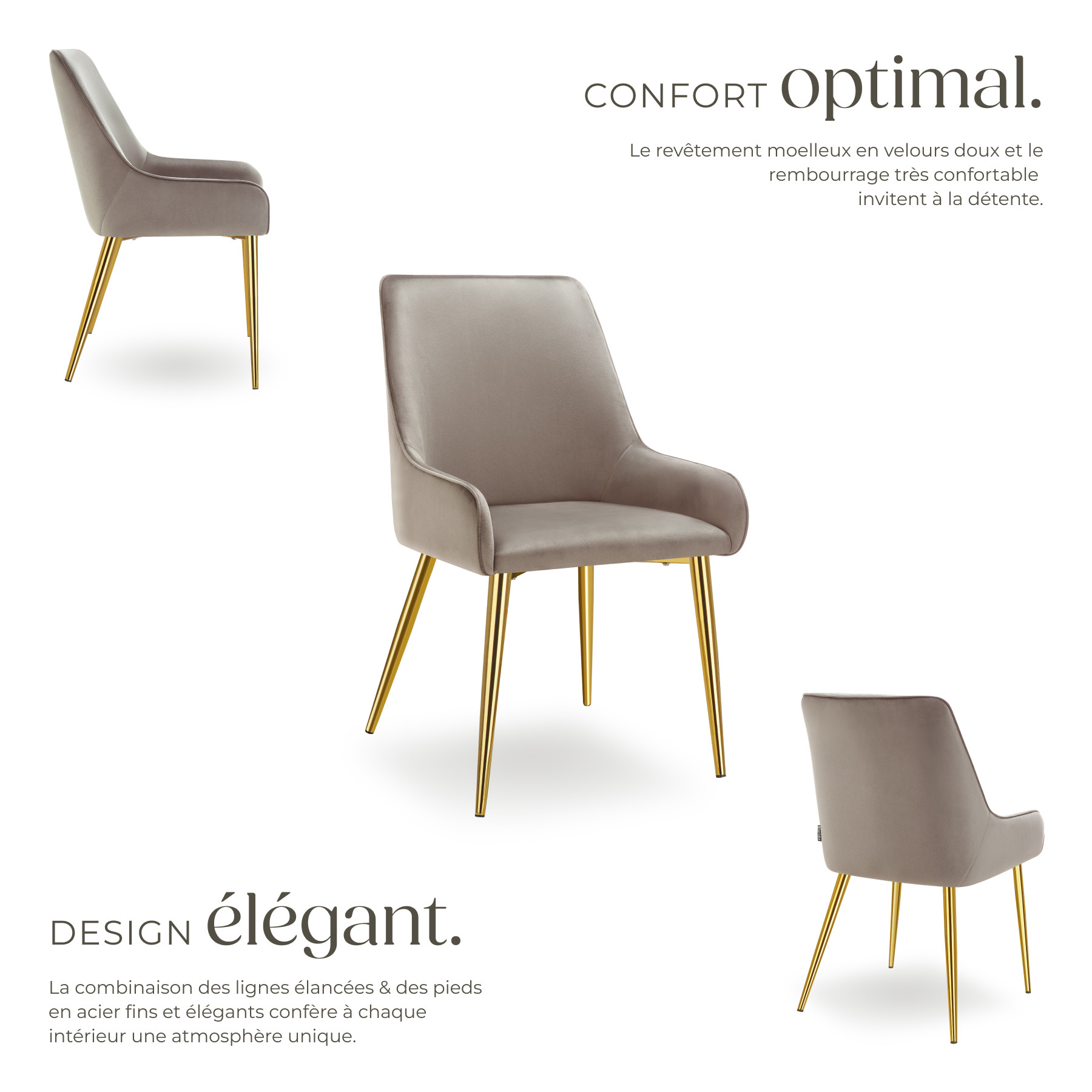 tectake Chaise de salle à manger rembourrée en velours côtelé crème/or