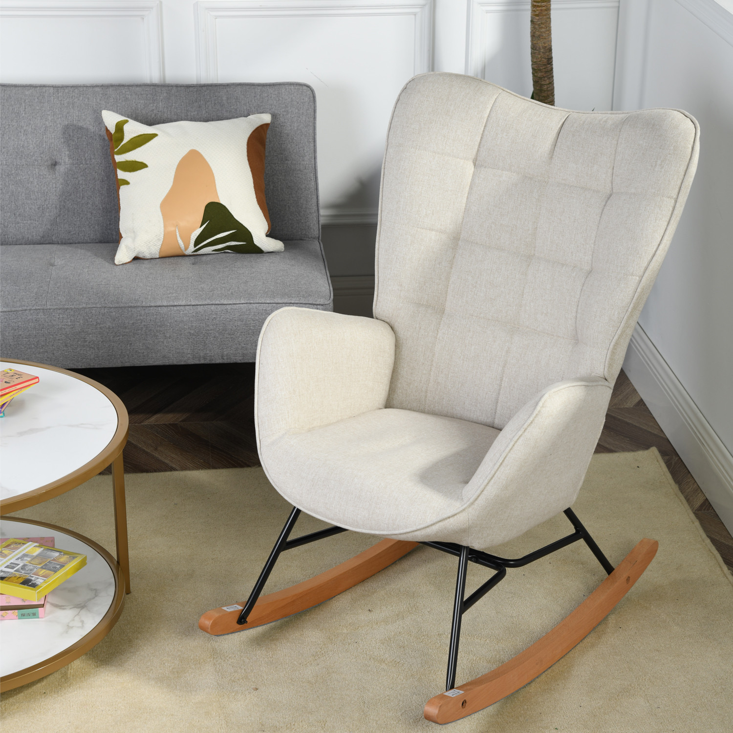 Silla Mecedora Escandinava Con Tapizado Terciopelo - Madera De Haya Y Estructura Metal, Soporta 120 Kg, Ideal Salón O Dormitorio