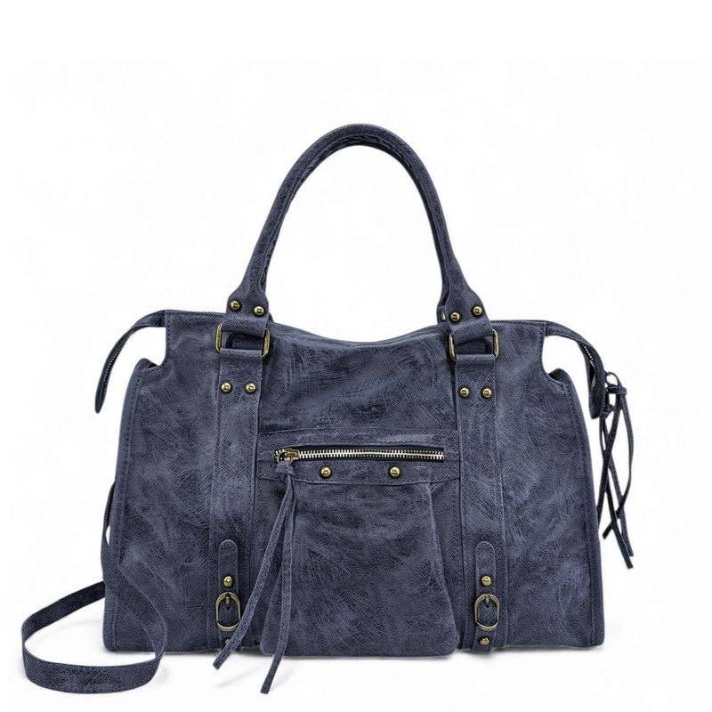 Sac à main en cuir brossé mat SANDSTORM Bleu marine