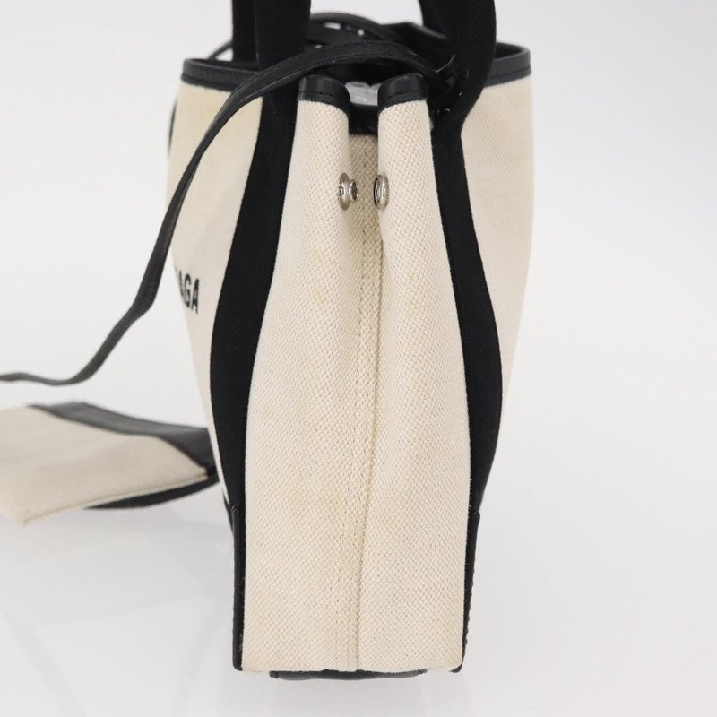 Balenciaga Cabas de lona azul marino con cuero mediano