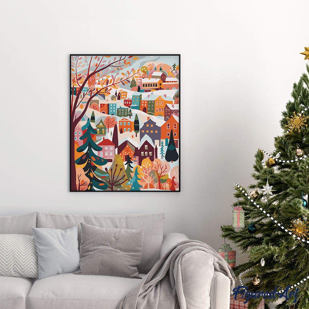 Figured'Art Peinture par Numéro Adulte Cerfs en Hiver - Kit de Loisir Créatif DIY Numéro d'Art